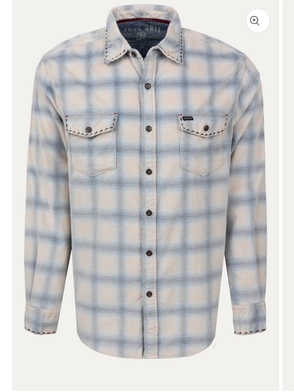 True Grit Cream Button Pocket Shirt with Dark Brown Stitching